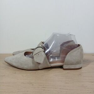 Linea Paolo Flats Women 7.5 Beige Leather Pointed Toe Buckle Strap Dress Office
